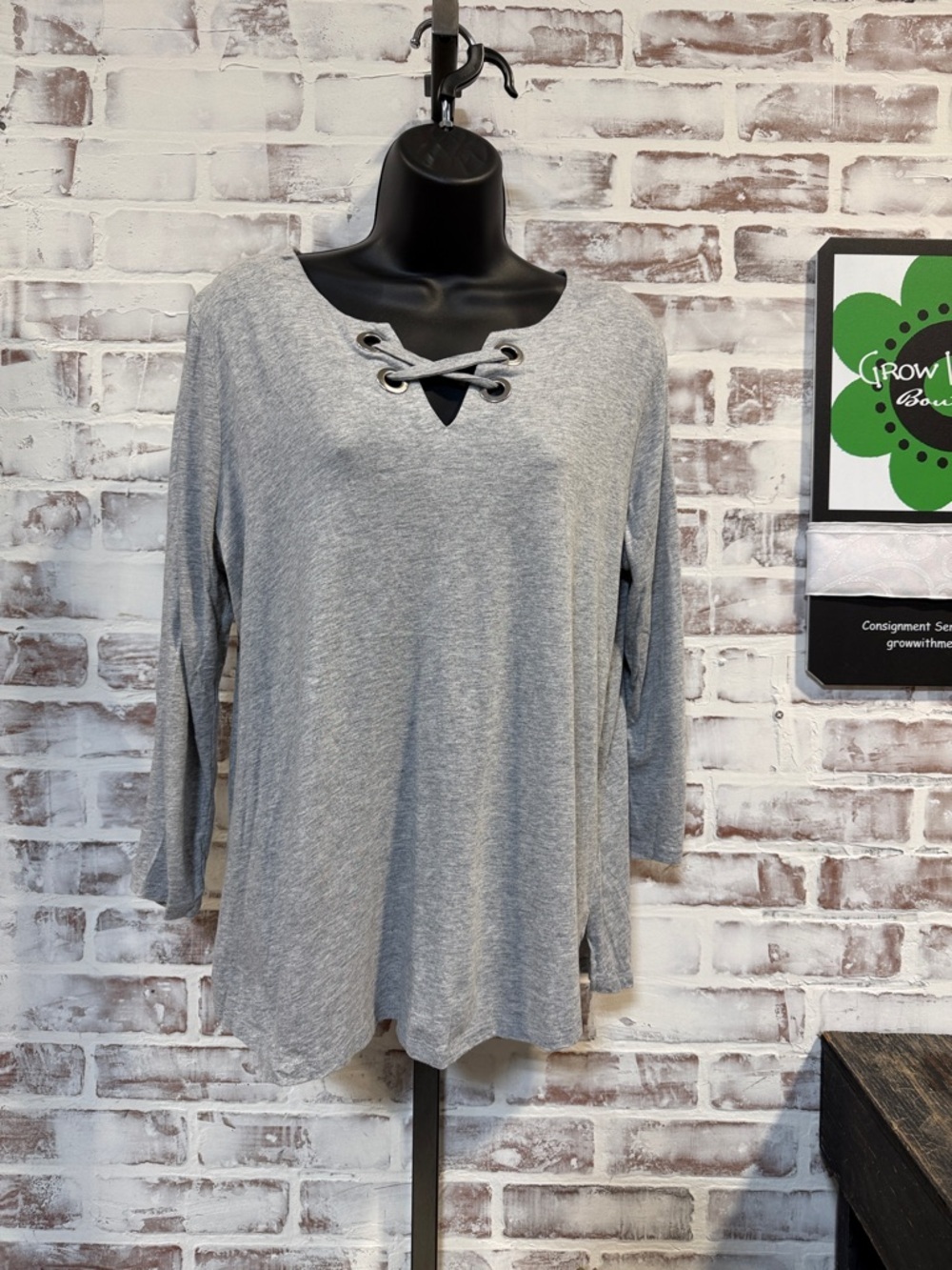 Michael kors Women's gray Lace-Up Hem 3/4 Sleeve Top large